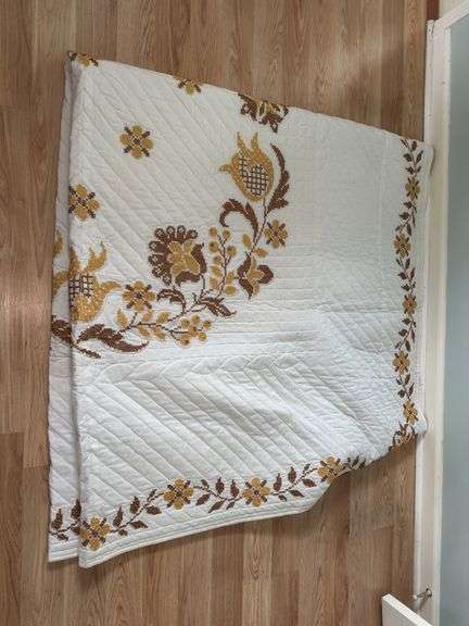 Floral Embroidered Quilted Blanket image