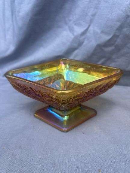 Iridescent Carnival Glass Footed Bowl image