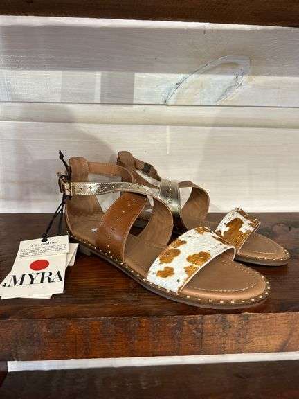 MYRA Leather Gladiator Sandals with Cowhide Detail image