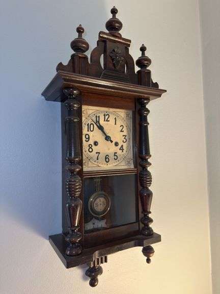 Ornate Wood Wall Clock with Pendulum image