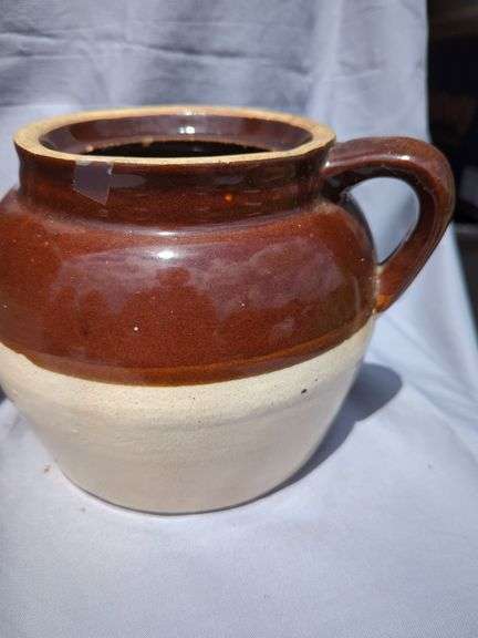 Two-Tone Brown and White Pottery Crock Set