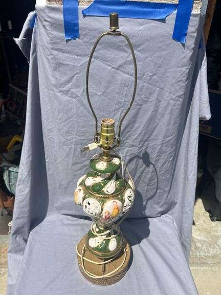 Ornate Porcelain Table Lamp with Figure Accents image