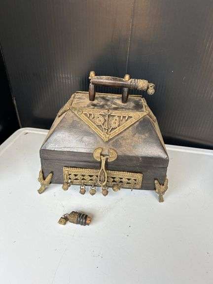 Ornate Decorative Wooden Box with Metal Accents image