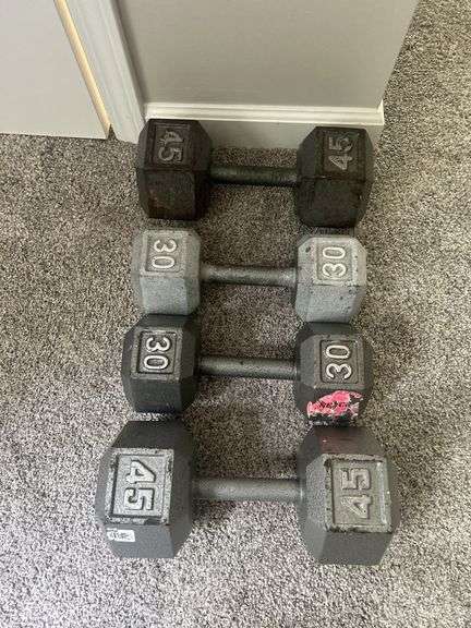 Set of Four Dumbbells - Two Pairs: 45 lbs & 30 lbs image