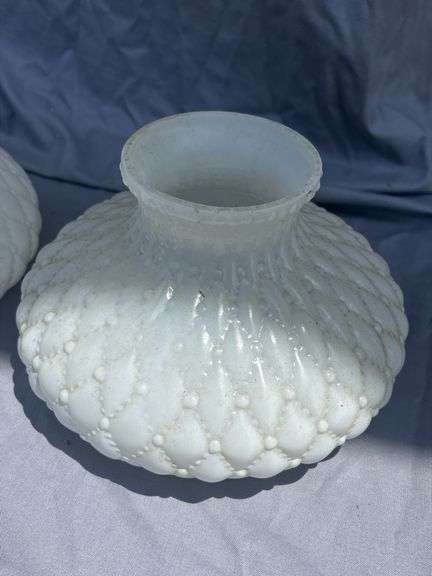 Pair of White Quilted Pattern Glass Lamp Shades