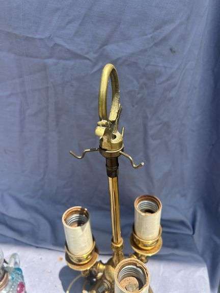 Brass Three-Light Lamp with Miniature Oil Lamp