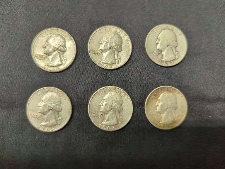 Lot of Six US Quarters - 1942, 1953 & 1963 image