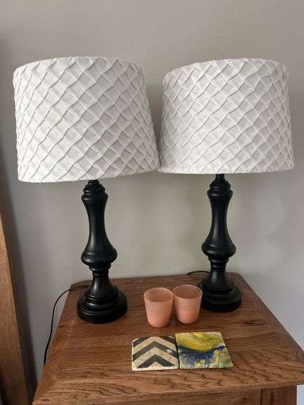Pair of Modern Black Table Lamps with Shades, Candle Holders and Coasters image
