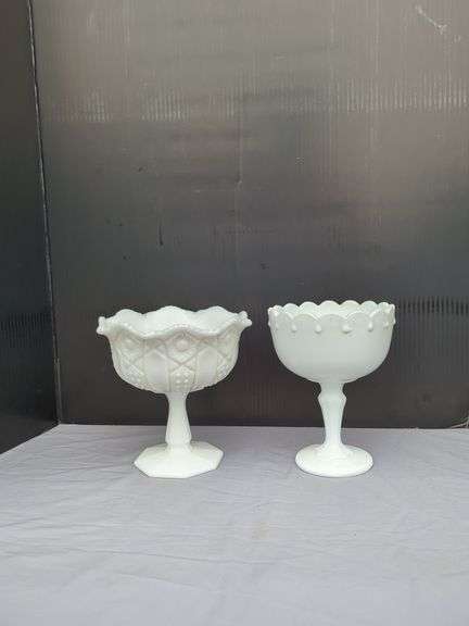 Pair of White Milk Glass Compotes image