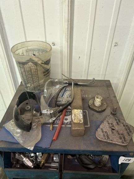 Blue Metal Tool Cabinet with Automotive Hardware and Parts