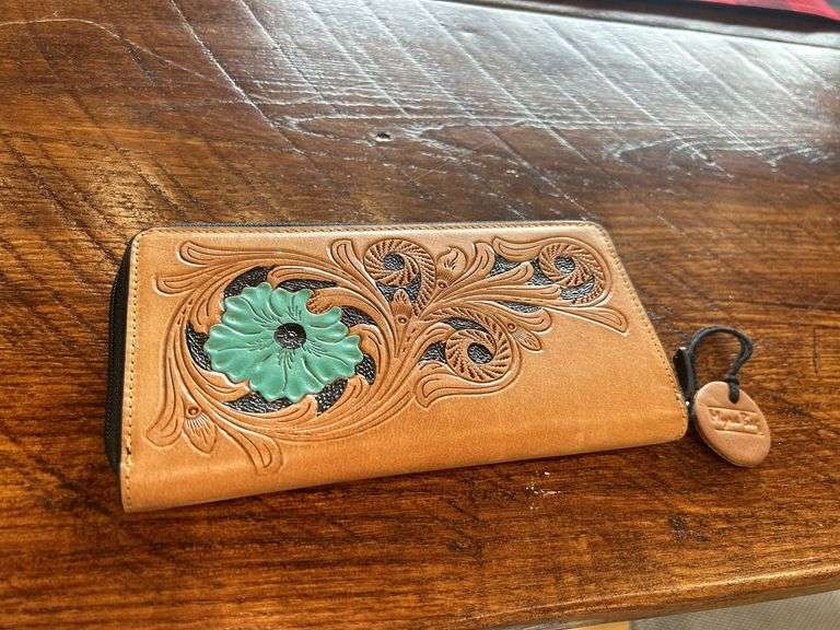 Myra Bag Tooled Leather Wallet with Zipper Closure and Floral Design image