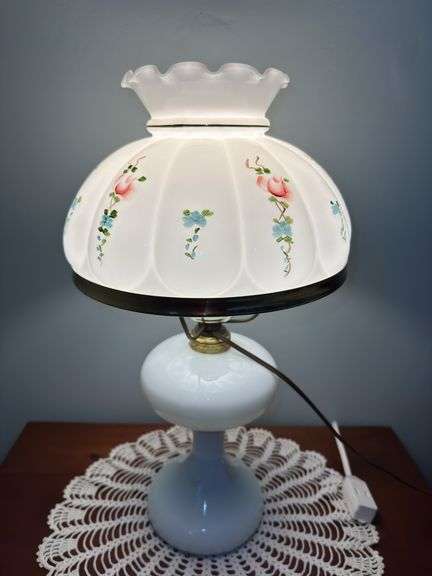 Elegant White Glass Lamp with Floral Design image
