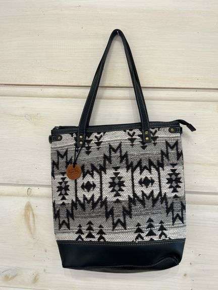 Myra Bag Black and Gray Woven Aztec Tote Bag image