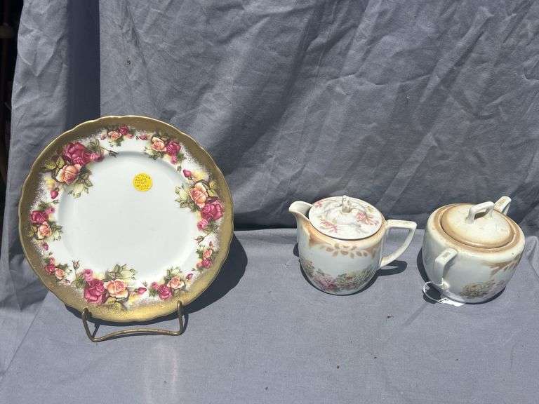Floral China Plate, Creamer and Sugar Set image