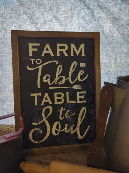 Farmhouse Kitchen Decor with Metal Pitcher, Rolling Pin, Sign and More