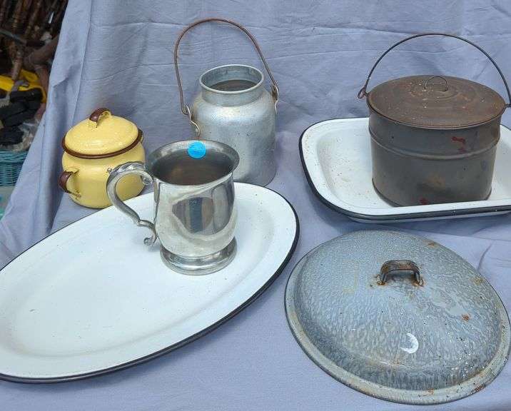 Collection of Enamelware, Metalware, and Kitchenware image