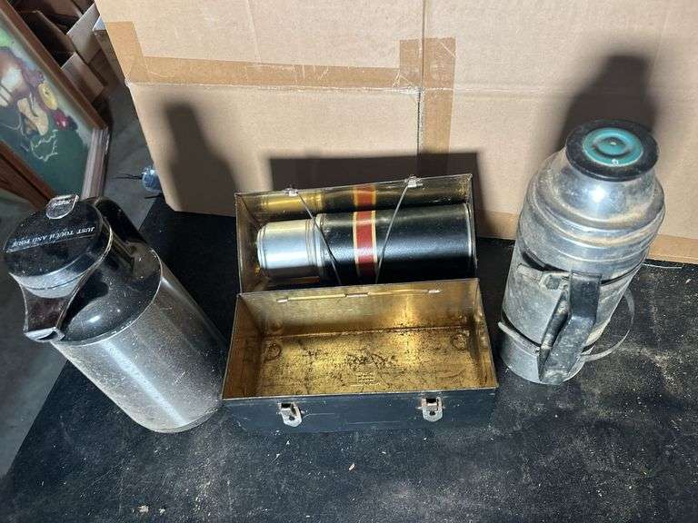 Vintage Metal Lunchbox with Thermoses and Carafe image