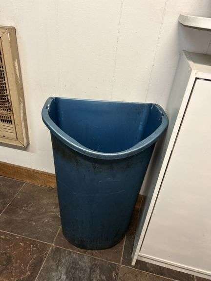 Storage Cabinet with Contents and Trash Can