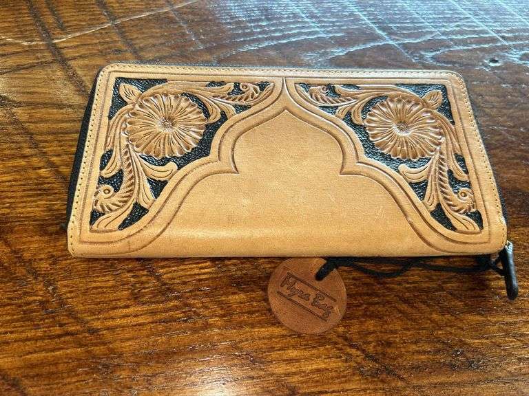 Tooled Leather Floral Design Wallet - Myra Bag image