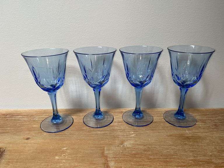 Set of Four Blue Stemmed Avon Wine Glasses image