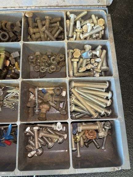 Metal Organizer Box with Assorted Nuts and Bolts