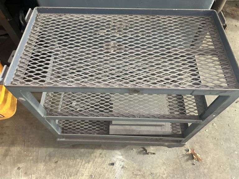 Metal Work Table with Shelf and Metal Chain Can