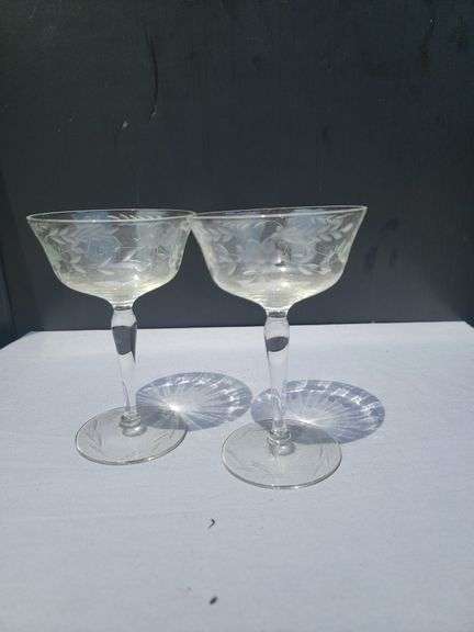 Set of Five Etched Glass Champagne Coupes image