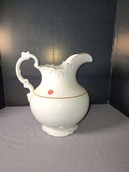 White Pitcher with Gold Trim image