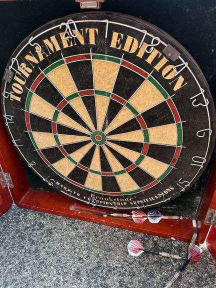 Brookstone Tournament Edition Dartboard Cabinet Set