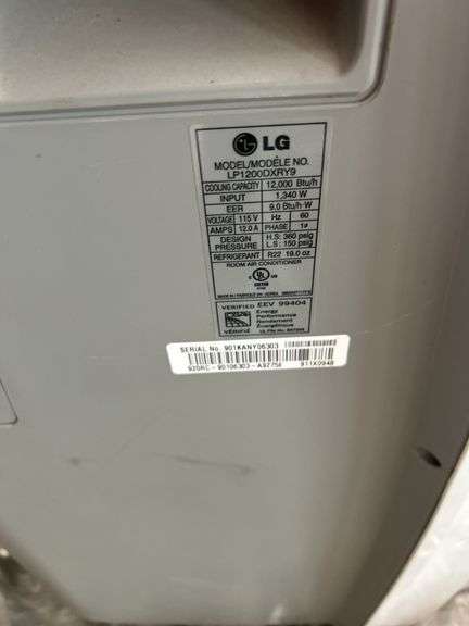 LG Portable Air Conditioner, Model LP1200DXRY9
