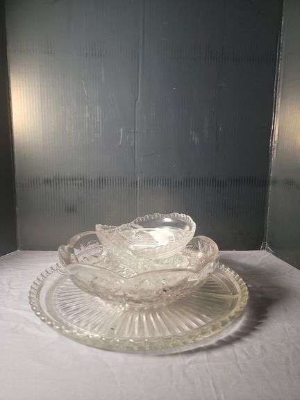 Pressed Glass Serving Collection - Tray, Bowls, Dish image