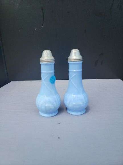 Pair of Light Blue Glass Salt and Pepper Shakers image