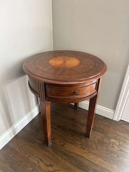Round Wood Side Table with Drawer image