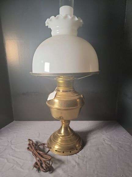 Brass Lamp with White Shade image