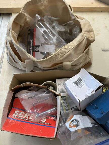 Bucket Boss Tool Bag with Hardware, Hinges, Screws, and Door Knobs image