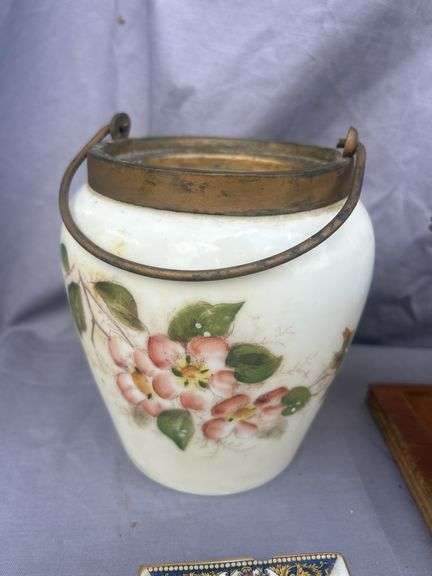 Smoking Set with Tobacco Humidor, Pipe Holder, and Floral Decorated Items