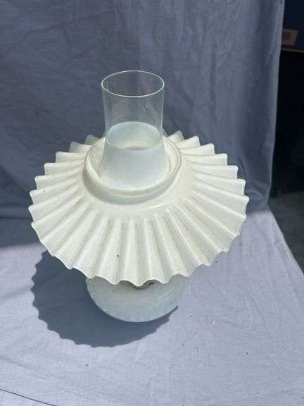 White Glass Ruffled Shade Electric Lamp