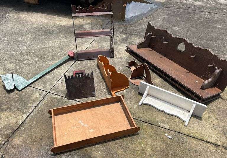Group of Assorted Wood Shelves and Decorative Pieces image