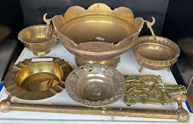 Collection of Brass Bowls, Ashtray, and Decorative Items image