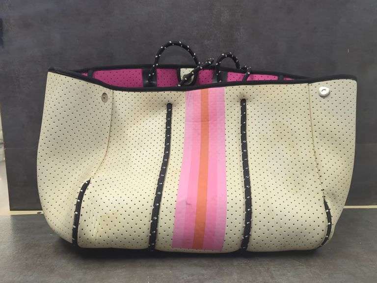Striped Neoprene Tote Bag with Pouch image