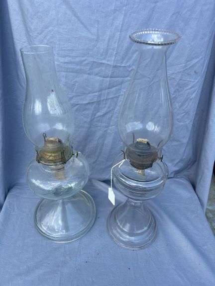 Two Clear Glass Oil Lamps image