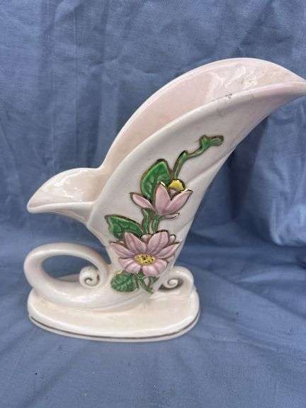 Hull Art Pottery Vase - H-10-8 1/2 - Pink Floral Design - USA image