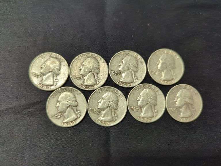 Eight Washington Quarters - 1943 to 1960 image