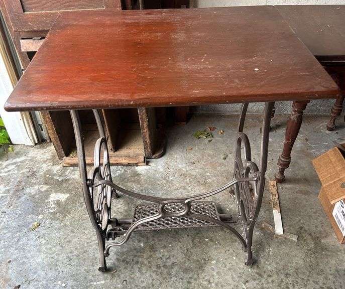Repurposed Sewing Machine Table with Wood Top image