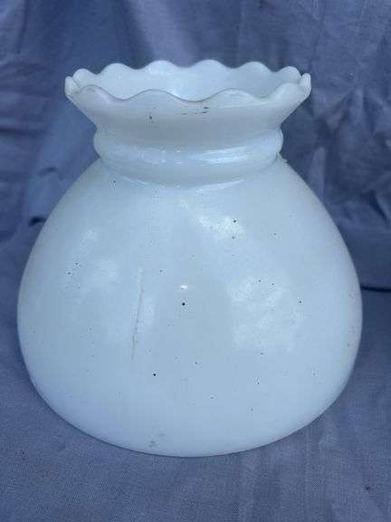 Pair of White Glass Lamp Shades with Metal Trim