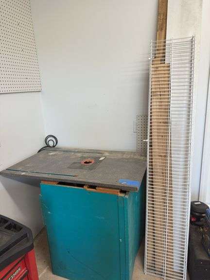 Router Table with Cabinet, Lumber, and Shelf image