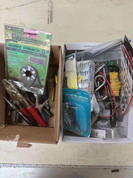 Box of Assorted Hand Tools and Electrical Supplies image