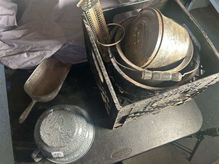 Enamelware Pitcher, Scoop, and Metal Containers image