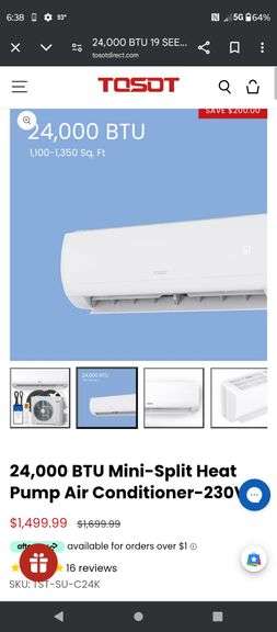 NEW IN BOX - TOSOT 24000 BTU MONI SPLIT AIR CONDITIONER - INDOOR UNIT ONLY