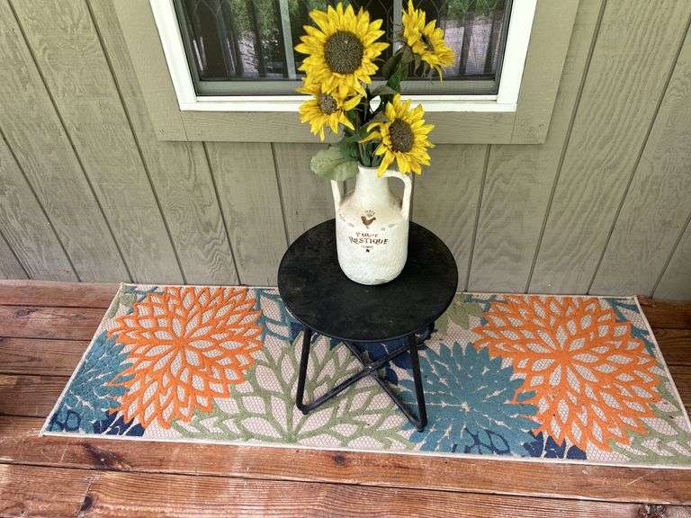Decorative Vase, Sunflowers, Accent Table, and Outdoor Rug Set image